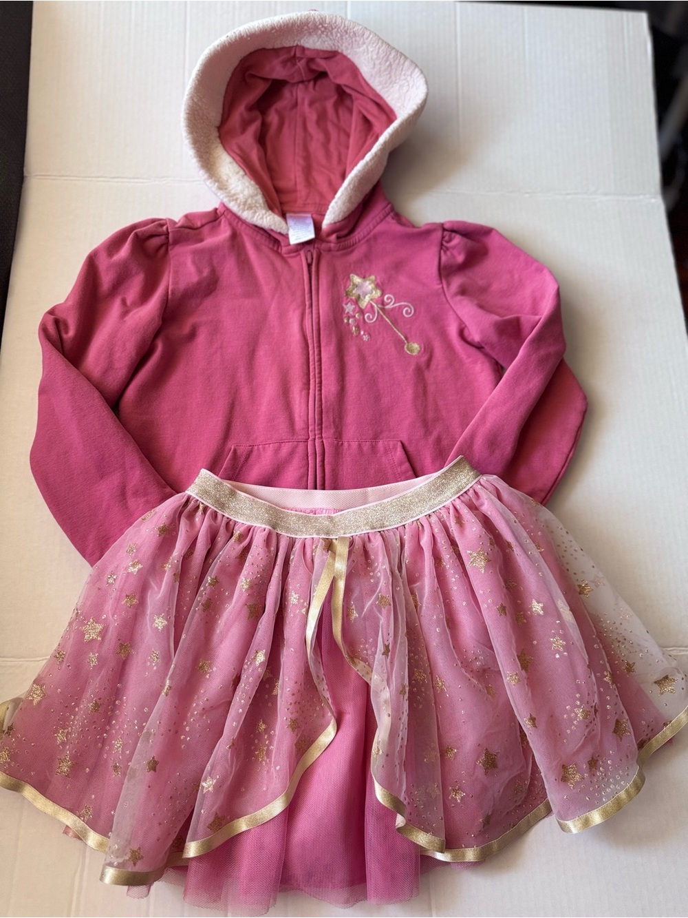 Gymboree Pink Hooded Jacket and Pink Gold-Trim Star Tutu Set